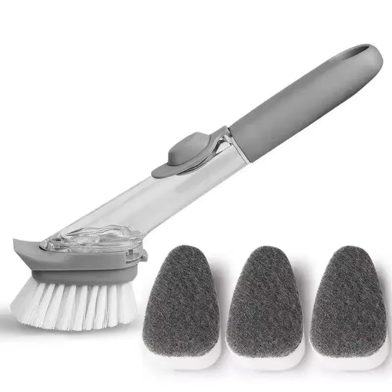 2 in 1 Refillable Kitchen Brush Long Handle Detachable Soap Dispenser Scrubber for Pots Dishes Sink Non Scratch Eco Friendly