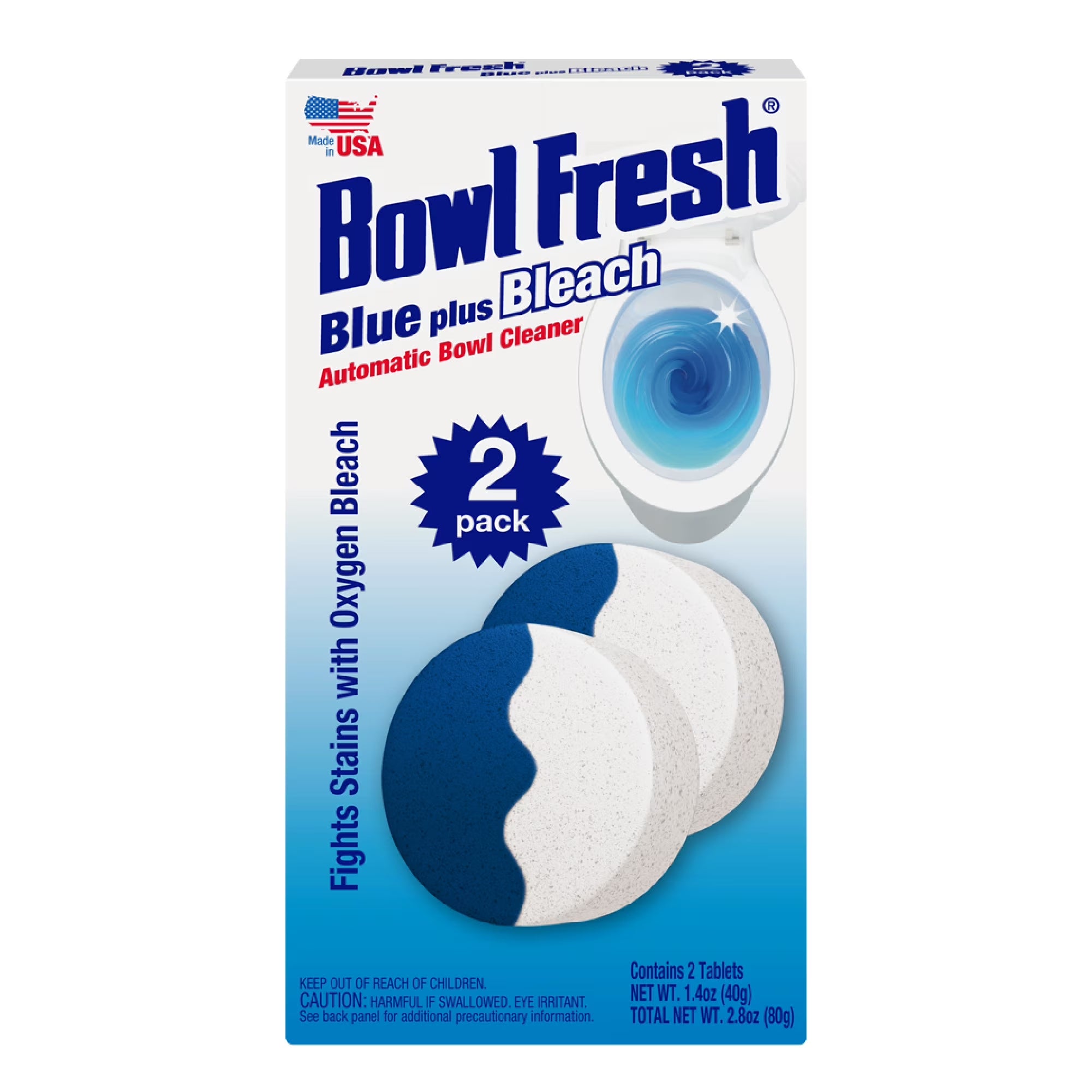 Blue plus Bleach Automatic Toilet Bowl Cleaner Tablets, 2 Count
