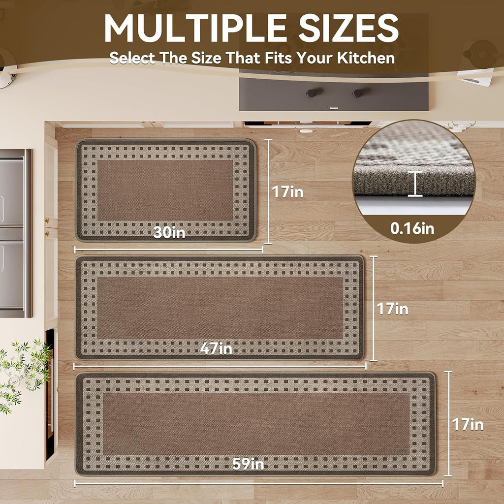 Kitchen Mats for Floor, Non Slip Kitchen Rugs, 17X47 Brown