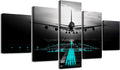 Vintage Airplane Canvas Wall Art, Black Teal Aviation Painting 60"X32"