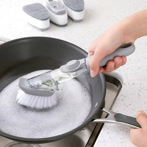 2 in 1 Refillable Kitchen Brush Long Handle Detachable Soap Dispenser Scrubber for Pots Dishes Sink Non Scratch Eco Friendly