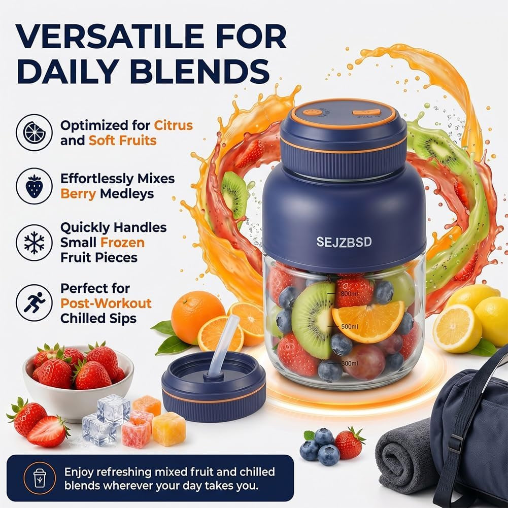 Portable Wireless Electric Juicer Cup Fresh Juice Blender Home and Kitchen Cordless Mini Fast Small Household Personal Appliances Smoothie Bottle Multifunctional Vegetables Fruits Chopper(Blue-27Oz)