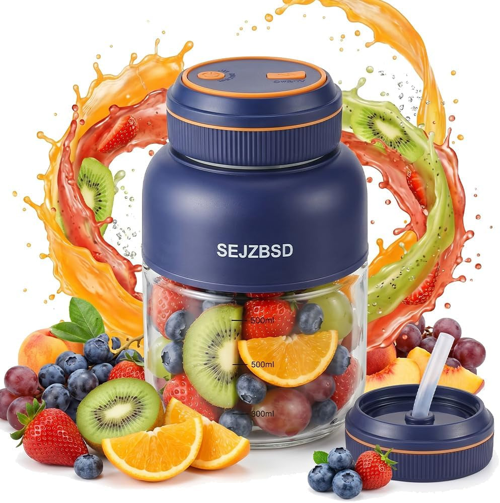 Portable Wireless Electric Juicer Cup Fresh Juice Blender Home and Kitchen Cordless Mini Fast Small Household Personal Appliances Smoothie Bottle Multifunctional Vegetables Fruits Chopper(Blue-27Oz)