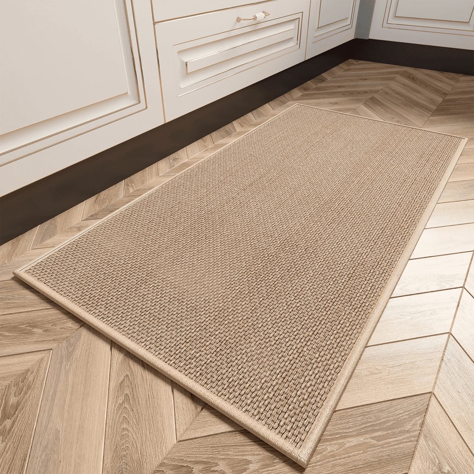 Kitchen Mat Washable Kitchen Rugs and Mats Non Skid Absorbent Runner Rugs for Kitchen Front of Sink Kitchen Floor Mats 16"X47" Beige Kitchen Mats or Rugs