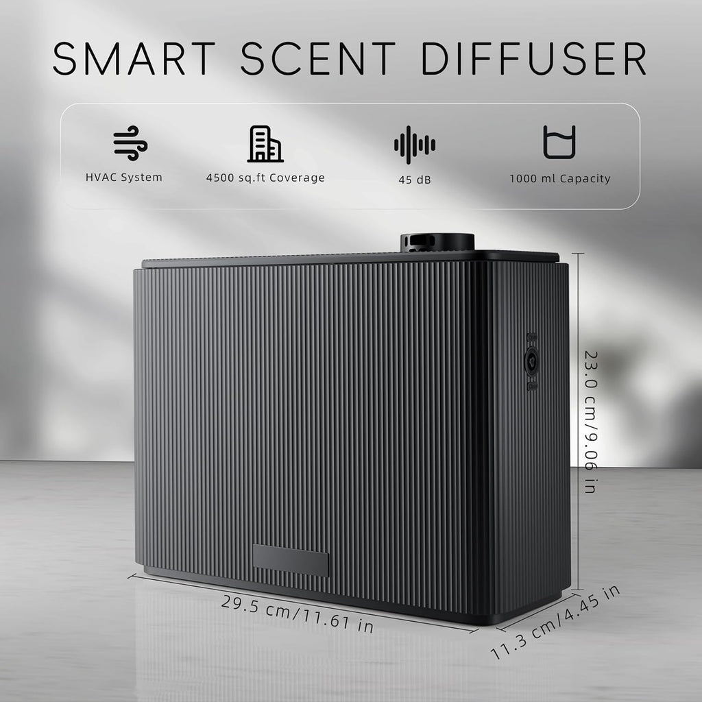 Smart Scent Air Machine for Home 1000Ml Hotel Scent Diffuser for 4500 Sq.Ft HVAC Aroma Diffusers for Large Home Smart Bluetooth, Waterless Aromatherapy Ideal for Whole House (Black)
