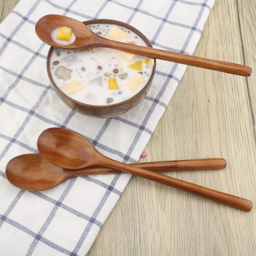 9" Korean Wooden Spoons for Eating,  6 Pieces Small Wood Spoons