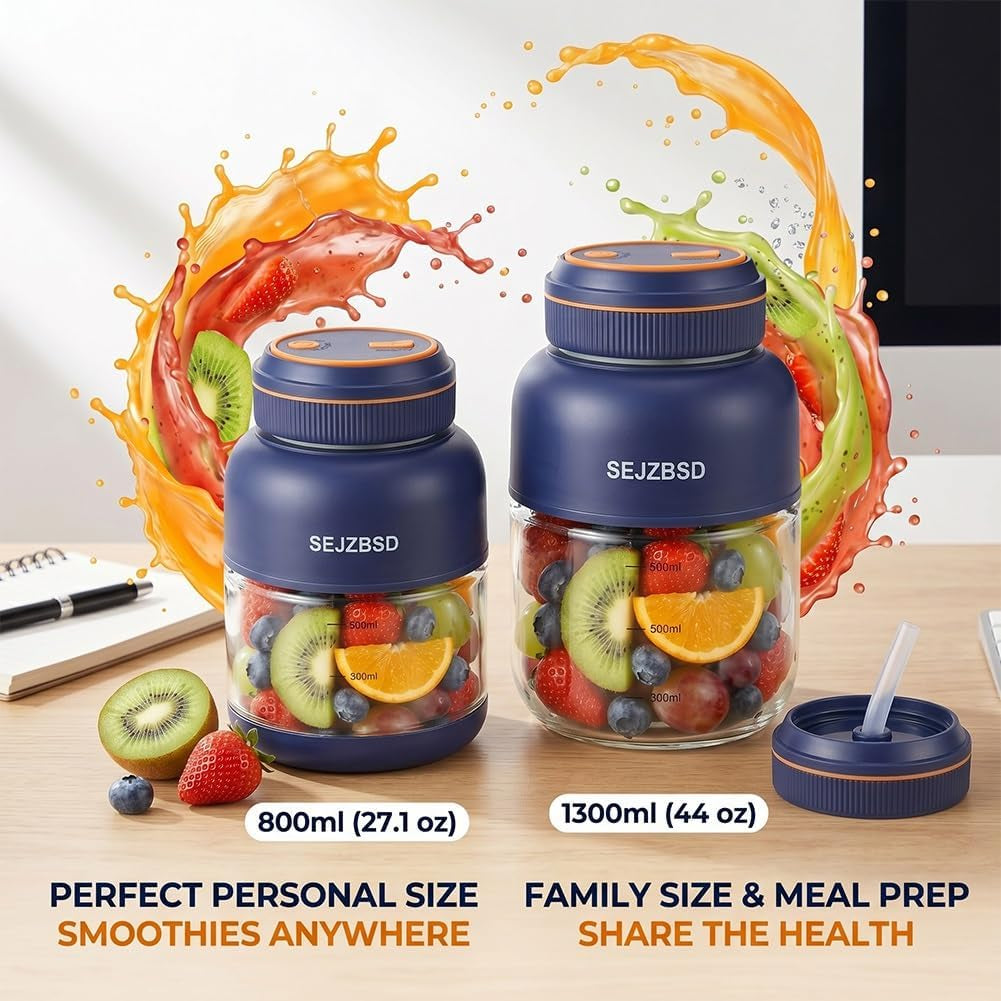 Portable Wireless Electric Juicer Cup Fresh Juice Blender Home and Kitchen Cordless Mini Fast Small Household Personal Appliances Smoothie Bottle Multifunctional Vegetables Fruits Chopper(Blue-27Oz)