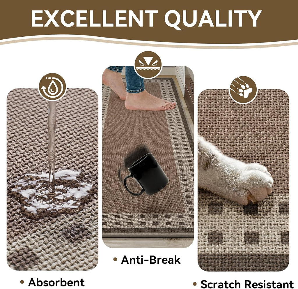 Kitchen Mats for Floor, Non Slip Kitchen Rugs, 17X47 Brown