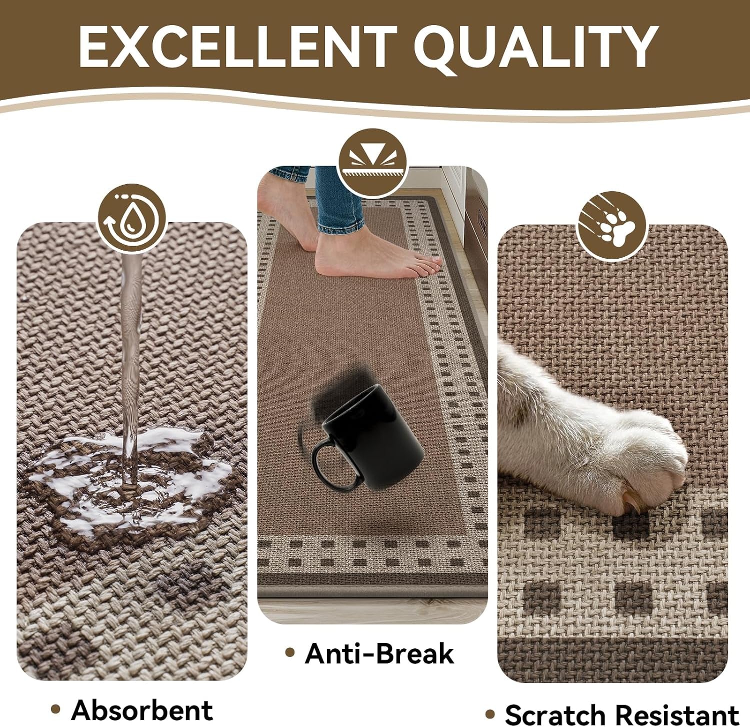 Kitchen Mats for Floor, Non Slip Kitchen Rugs, 17X47 Brown