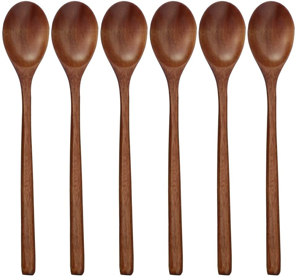 9" Korean Wooden Spoons for Eating,  6 Pieces Small Wood Spoons