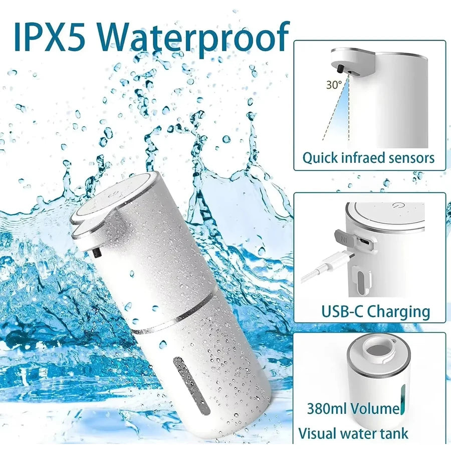 Automatic Soap Dispenser Touchless Foaming Soap Dispenser 380Ml USB Rechargeable Electric 4 Level Adjustable Foam Soap Dispenser