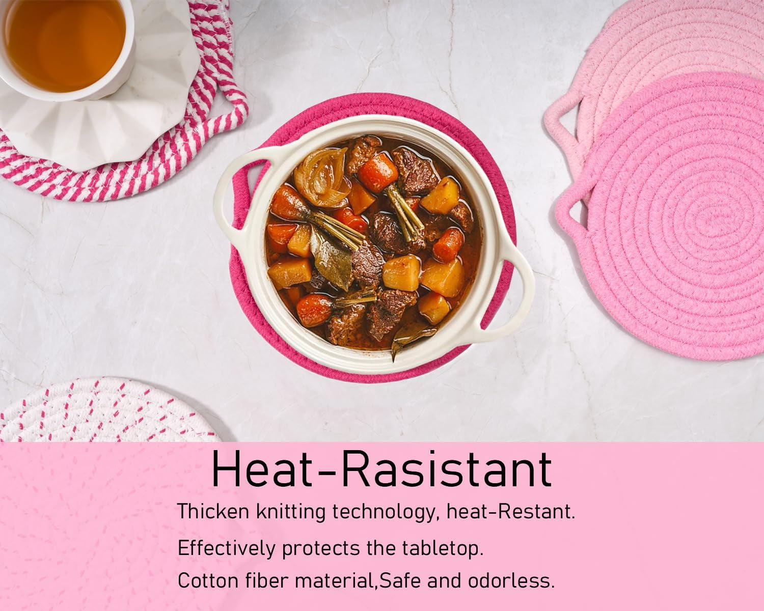 7.3" Pink Trivets for Hot Dishes,Pot Holders for Kitchen,Hot Pads for Kitchen,Kitchen Island Decor,Stylish Kitchen Decor,Kitchen Essentials & Accessories,Heat Resistant Mat