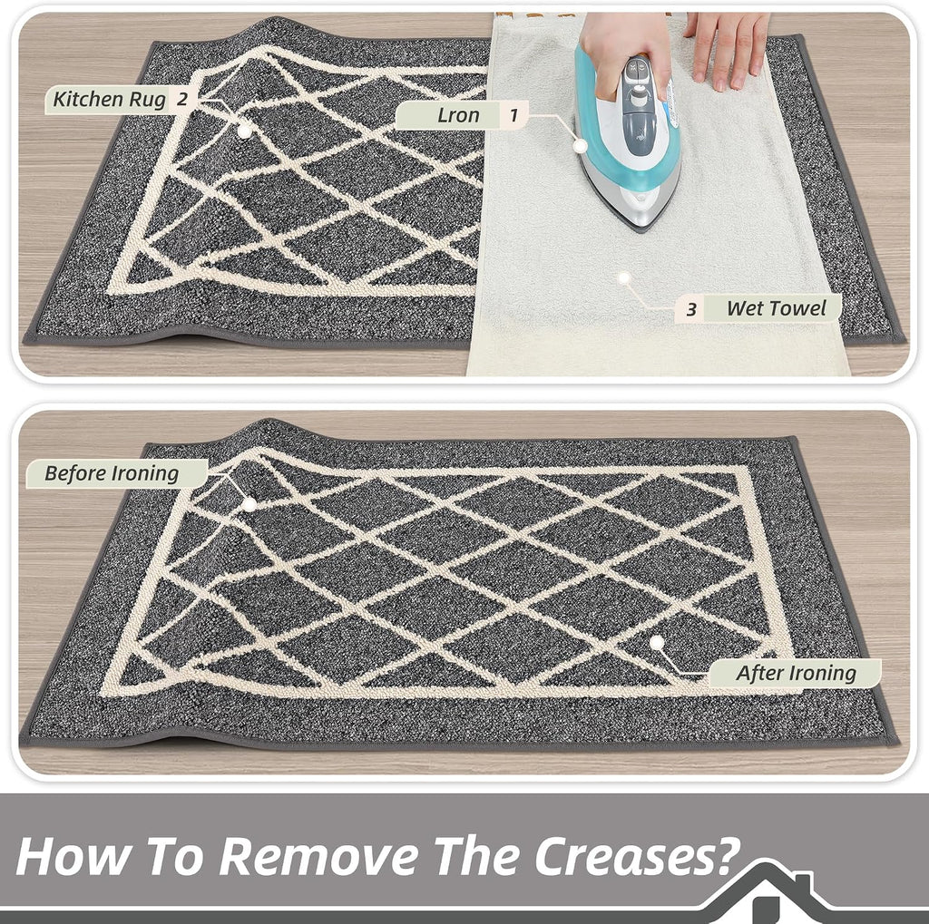 Kitchen Rugs Non Slip Washable Kitchen Mat, Grey, 32X48In