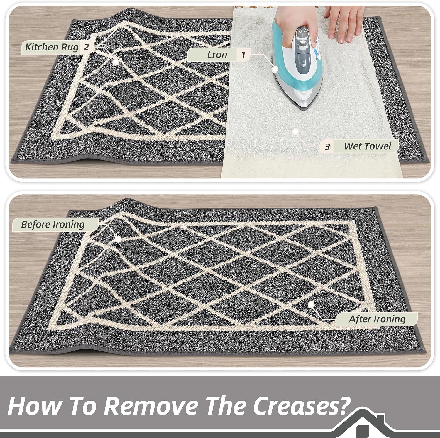 Kitchen Rugs Non Slip Washable Kitchen Mat, Grey, 32X48In