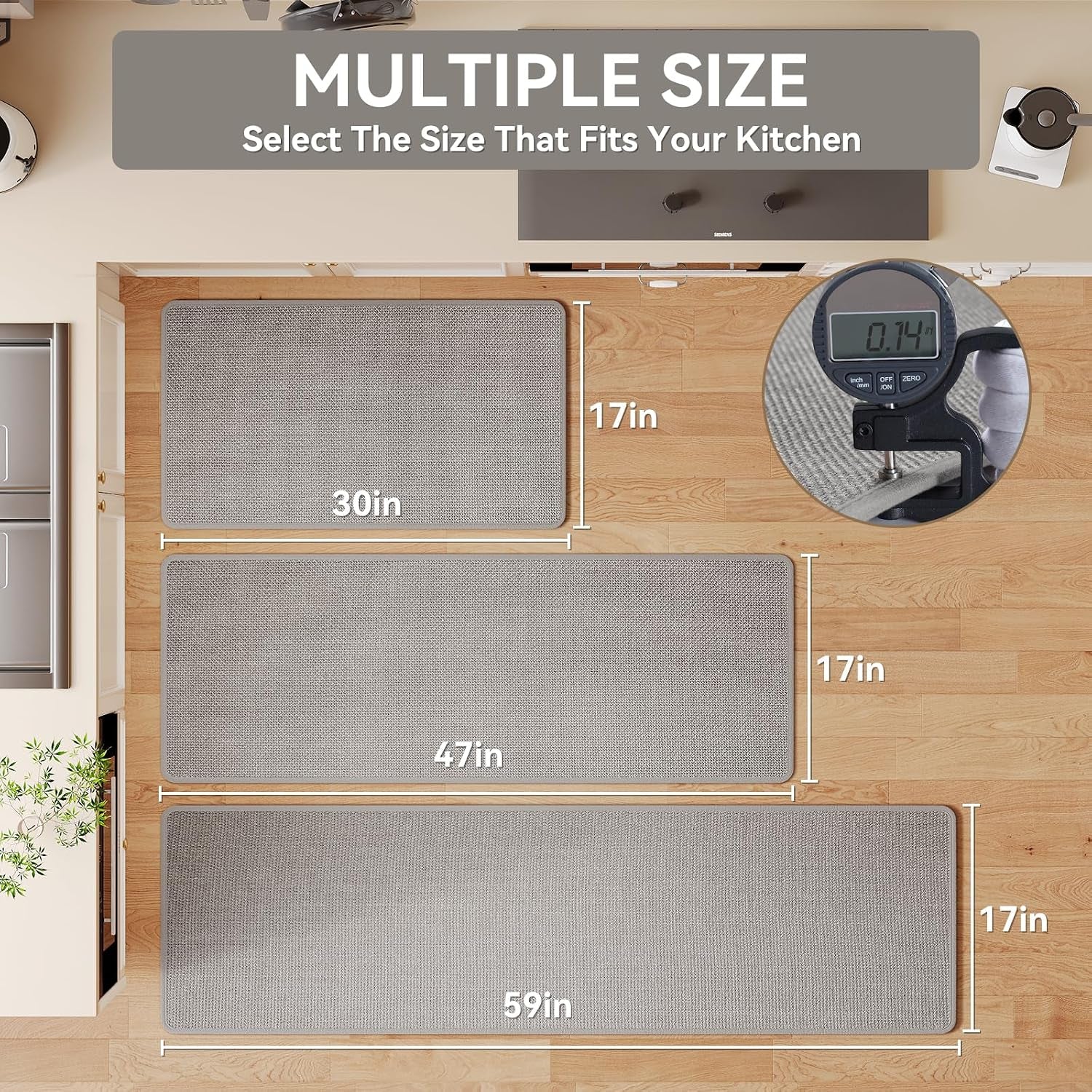 Kitchen Rugs Kitchen Mats for Floor Non Slip Washable Gray 17"X30"