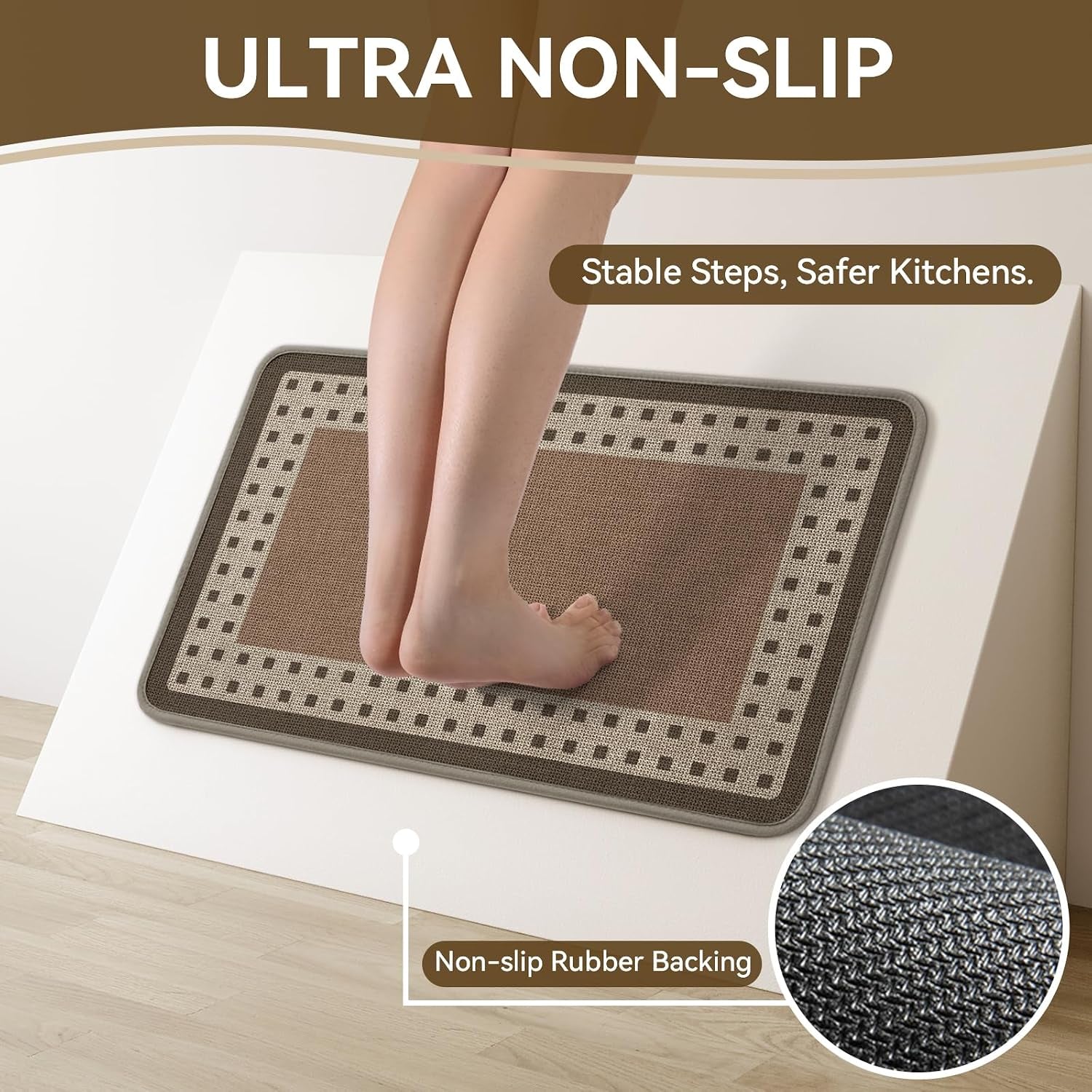 Kitchen Mats for Floor, Non Slip Kitchen Rugs, 17X47 Brown