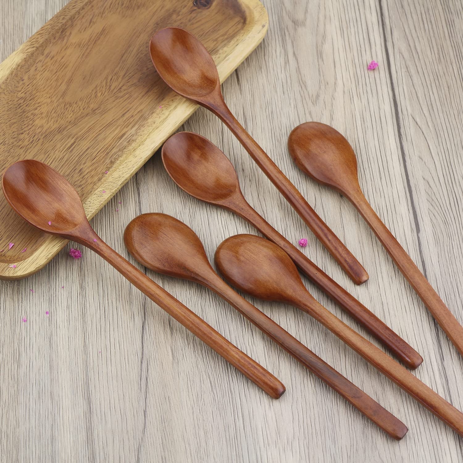 9" Korean Wooden Spoons for Eating,  6 Pieces Small Wood Spoons