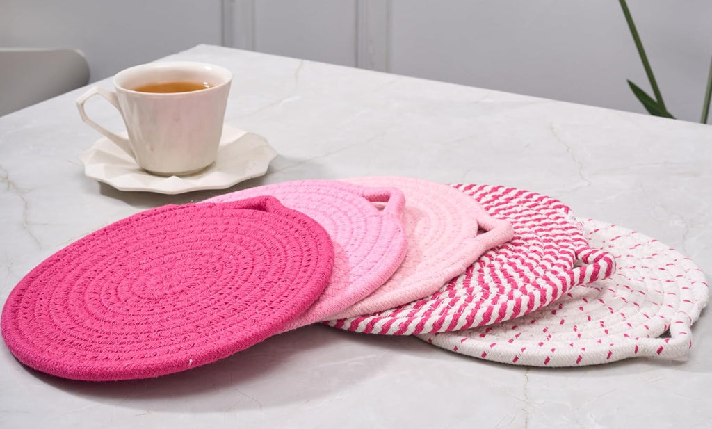 7.3" Pink Trivets for Hot Dishes,Pot Holders for Kitchen,Hot Pads for Kitchen,Kitchen Island Decor,Stylish Kitchen Decor,Kitchen Essentials & Accessories,Heat Resistant Mat