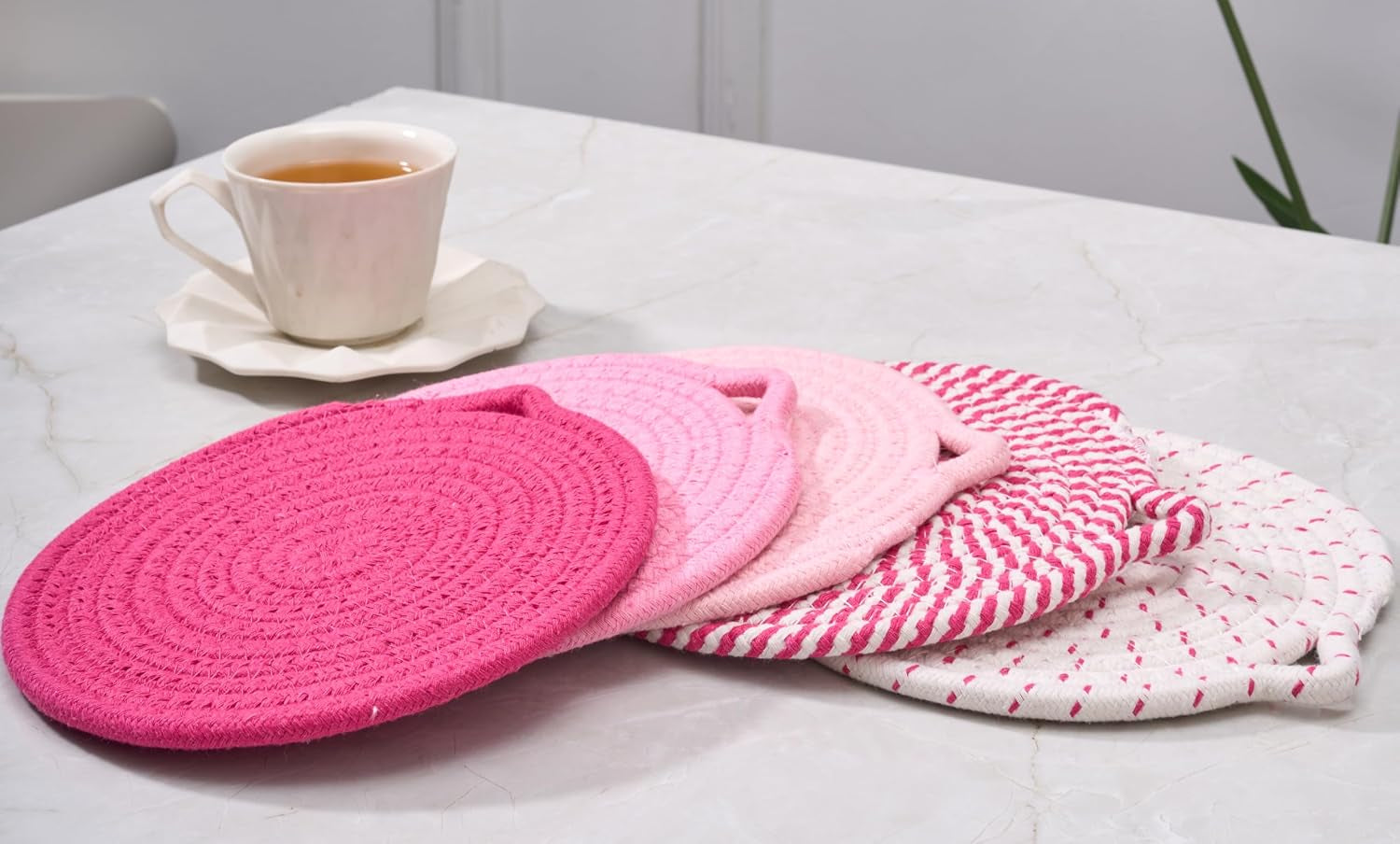 7.3" Pink Trivets for Hot Dishes,Pot Holders for Kitchen,Hot Pads for Kitchen,Kitchen Island Decor,Stylish Kitchen Decor,Kitchen Essentials & Accessories,Heat Resistant Mat