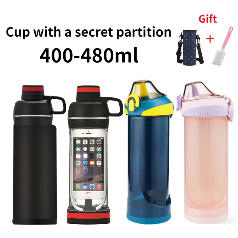 Bottle with Secret Compartment Water Bottle with Hiding Phone Pocket Secret Pill Organizer Bottle Sports Fitness Water Cup