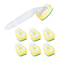 Soap Dispensing Dish Cleaning Brush Set with 1 Dish Washing Handle 9 Sponge Replacement Head Kitchen Sink Scrubber Cleaning Tool