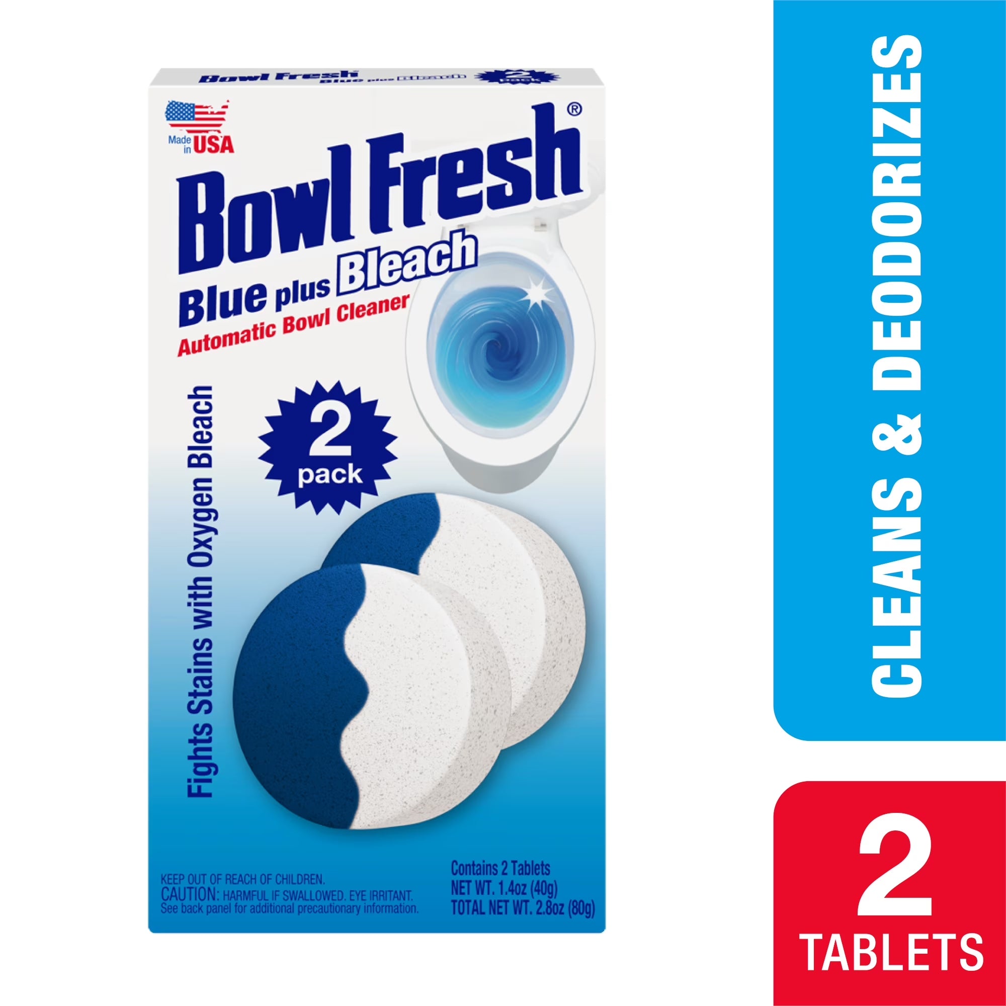 Blue plus Bleach Automatic Toilet Bowl Cleaner Tablets, 2 Count