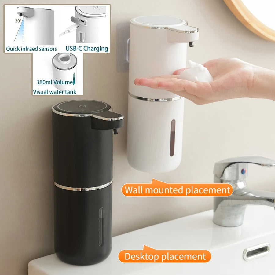 Automatic Soap Dispenser Touchless Foaming Soap Dispenser 380Ml USB Rechargeable Electric 4 Level Adjustable Foam Soap Dispenser