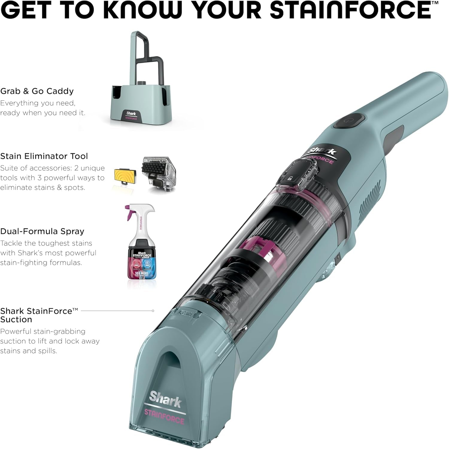 Shark Stainforce Cordless Stain, Odor & Urine Remover, 2 Tools, Caddy HX101