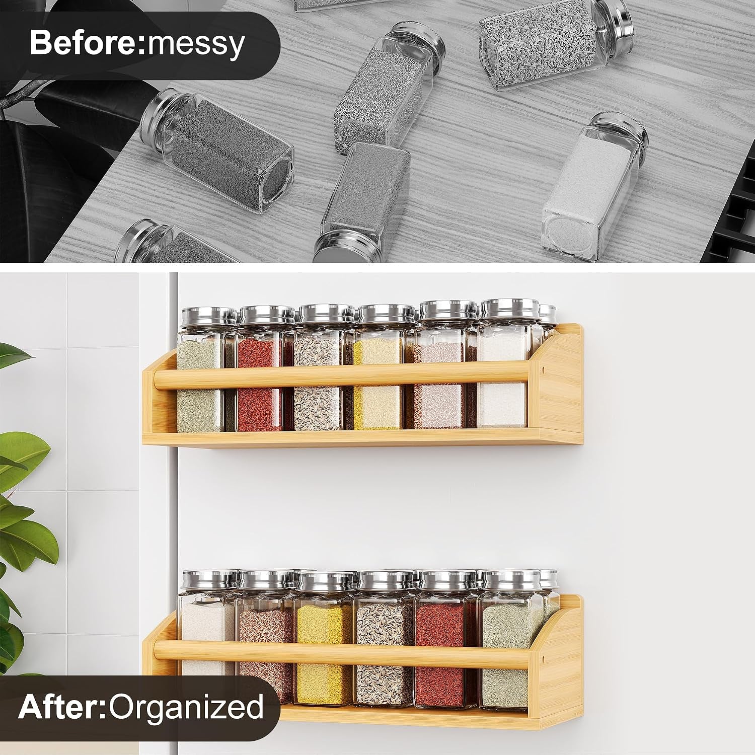 2 Pack Magnetic Spick Rack for Refrigerator, Fridge Organizer Shelf Kitchen Appliances Kitchen Essentials Kitchen Organization Kitchen Storage Kitchen Essentials(Bamboo Wood)