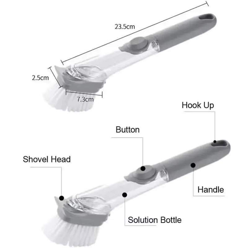 2 in 1 Refillable Kitchen Brush Long Handle Detachable Soap Dispenser Scrubber for Pots Dishes Sink Non Scratch Eco Friendly