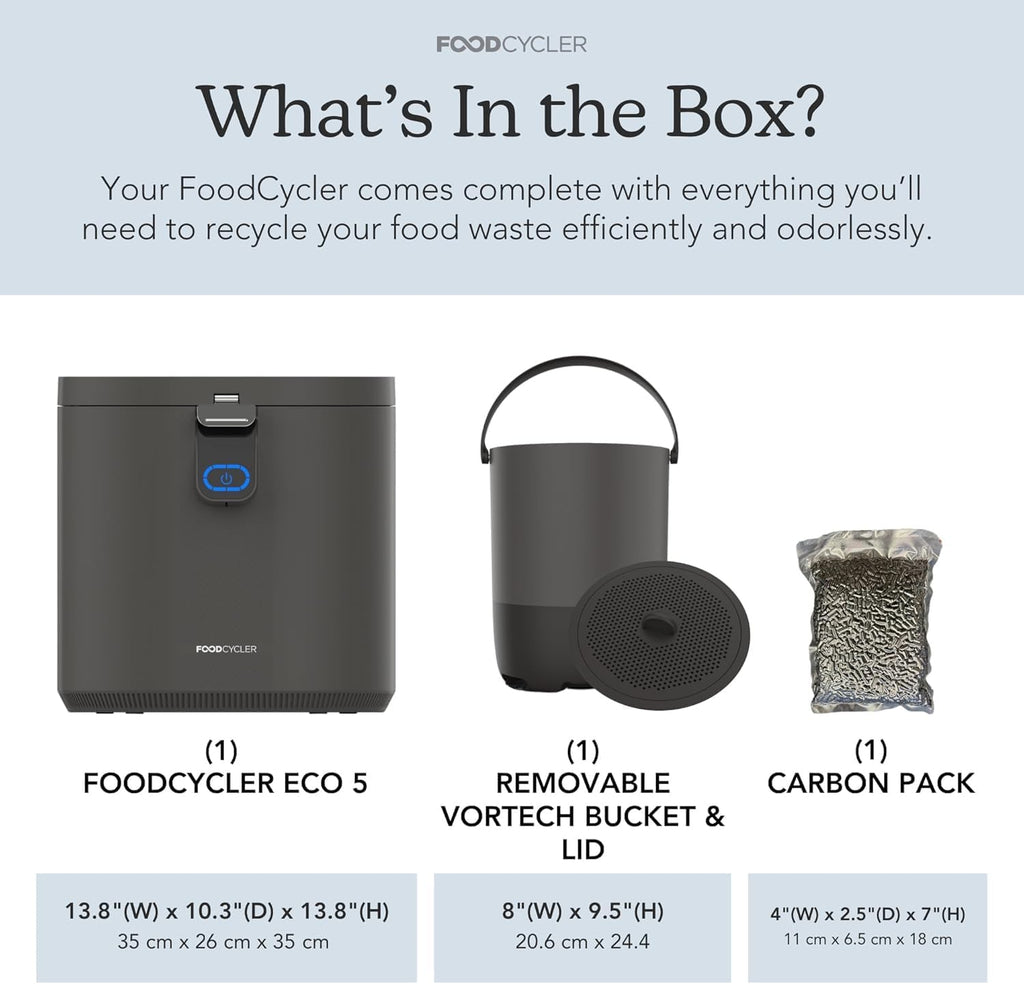 Foodcycler Eco 5 Food Waste Recycler with 4-Pack Carbon Filters – Kitchen Countertop Composter Alternative with Odor Control – Compact, Efficient, Easy to Maintain