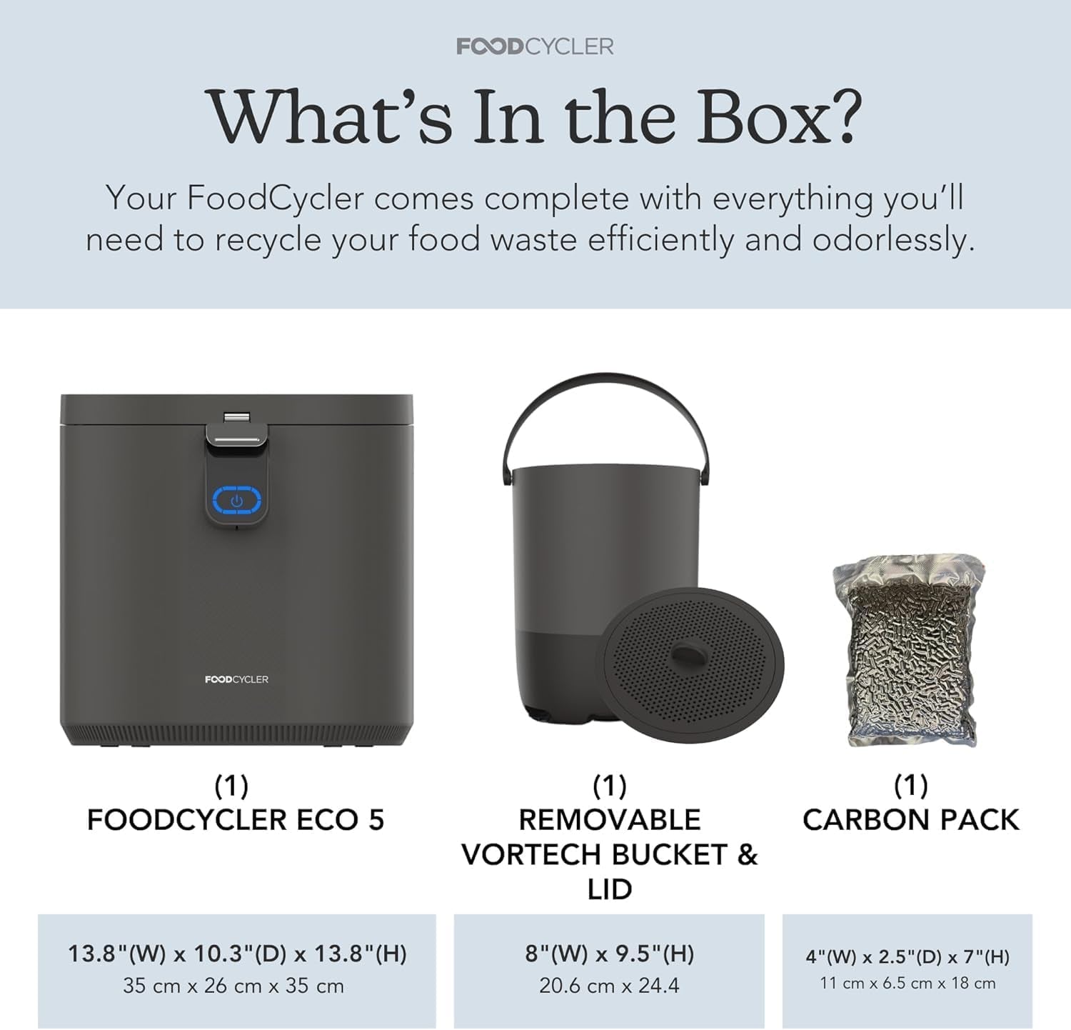 Foodcycler Eco 5 Food Waste Recycler with 4-Pack Carbon Filters – Kitchen Countertop Composter Alternative with Odor Control – Compact, Efficient, Easy to Maintain