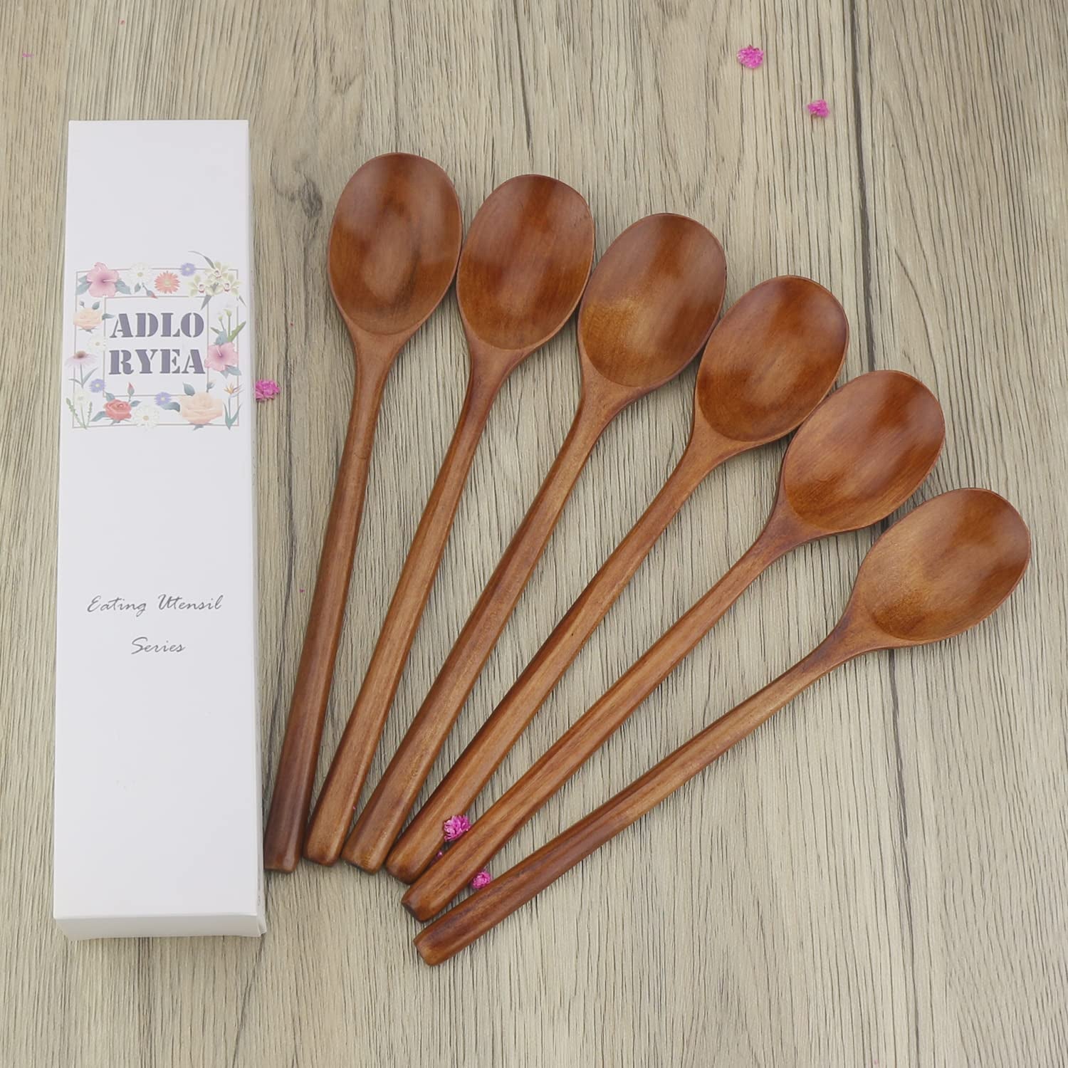 9" Korean Wooden Spoons for Eating,  6 Pieces Small Wood Spoons