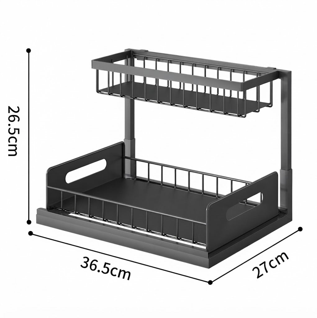 2-Tier Sink Organizer for Bathroom and Kitchen Under Sliding Cabinet Rack with Hooks Kitchen Accessories Storage Holders