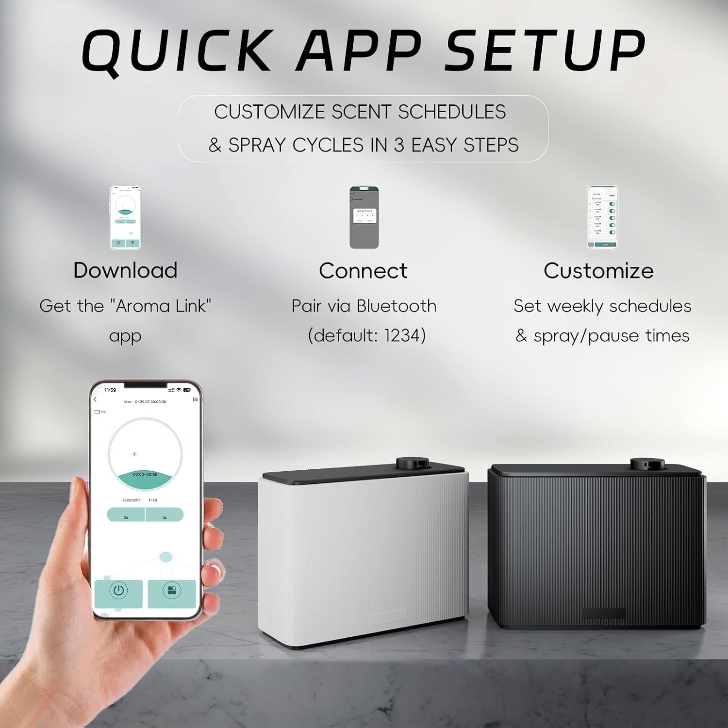 Smart Scent Air Machine for Home 1000Ml Hotel Scent Diffuser for 4500 Sq.Ft HVAC Aroma Diffusers for Large Home Smart Bluetooth, Waterless Aromatherapy Ideal for Whole House (Black)