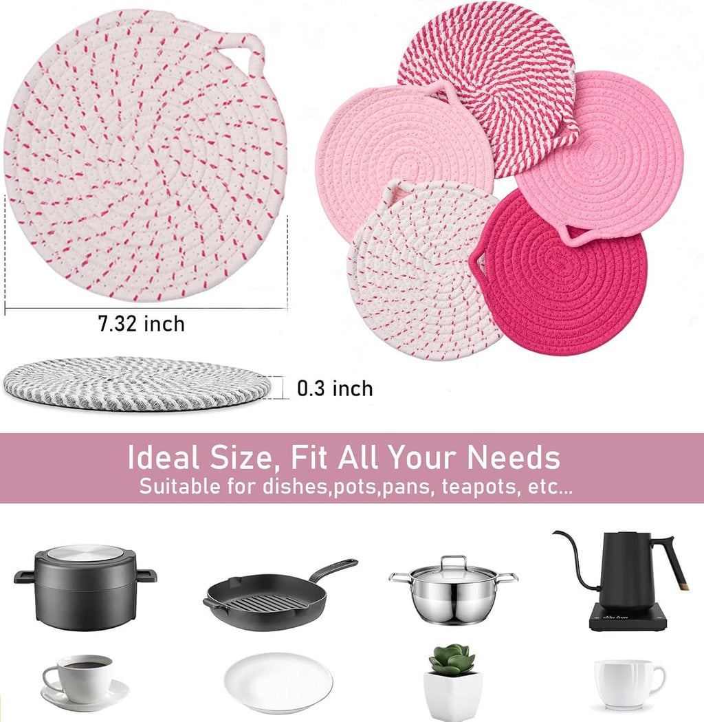 7.3" Pink Trivets for Hot Dishes,Pot Holders for Kitchen,Hot Pads for Kitchen,Kitchen Island Decor,Stylish Kitchen Decor,Kitchen Essentials & Accessories,Heat Resistant Mat