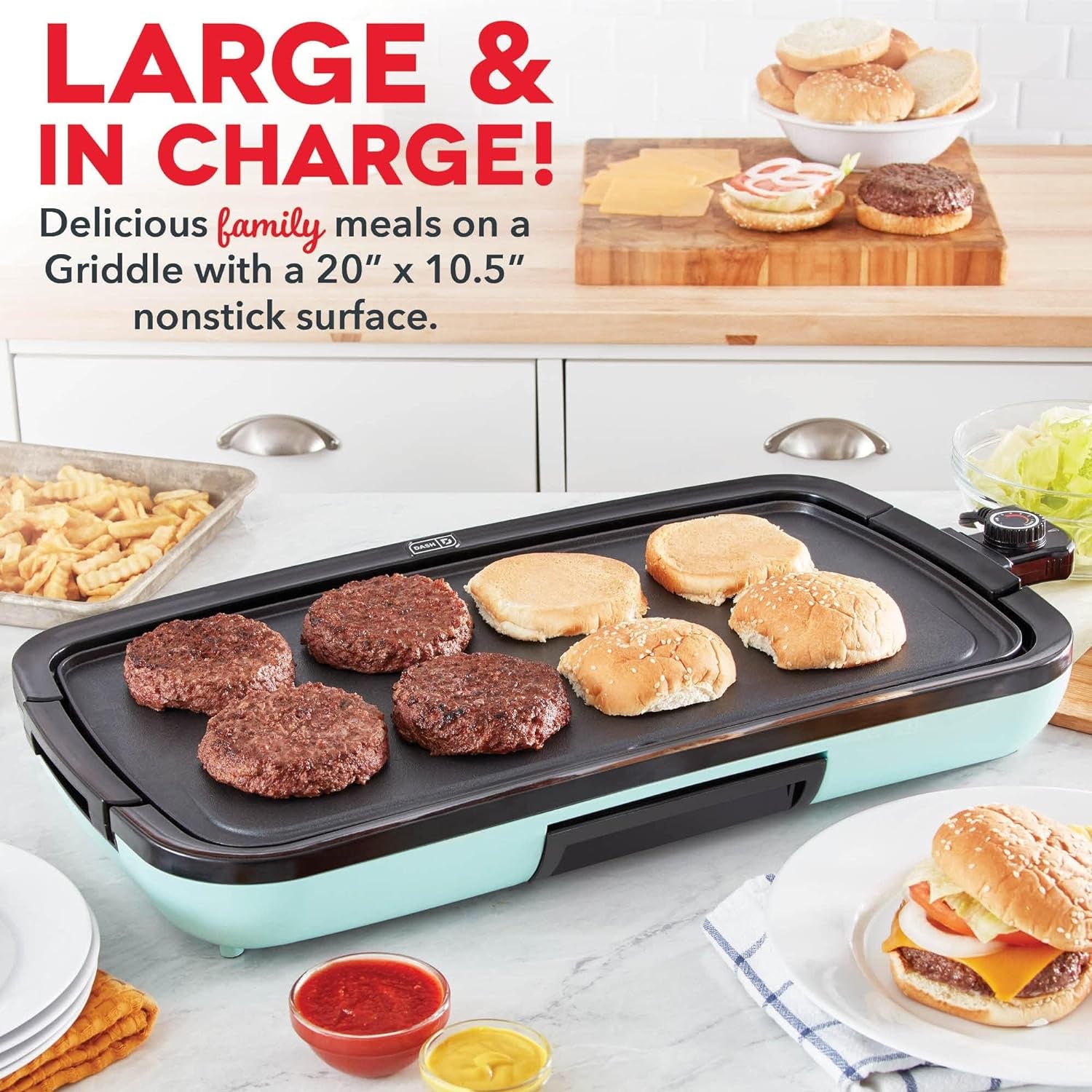 Deluxe Everyday Electric Griddle, Removable Nonstick Plate, Aqua