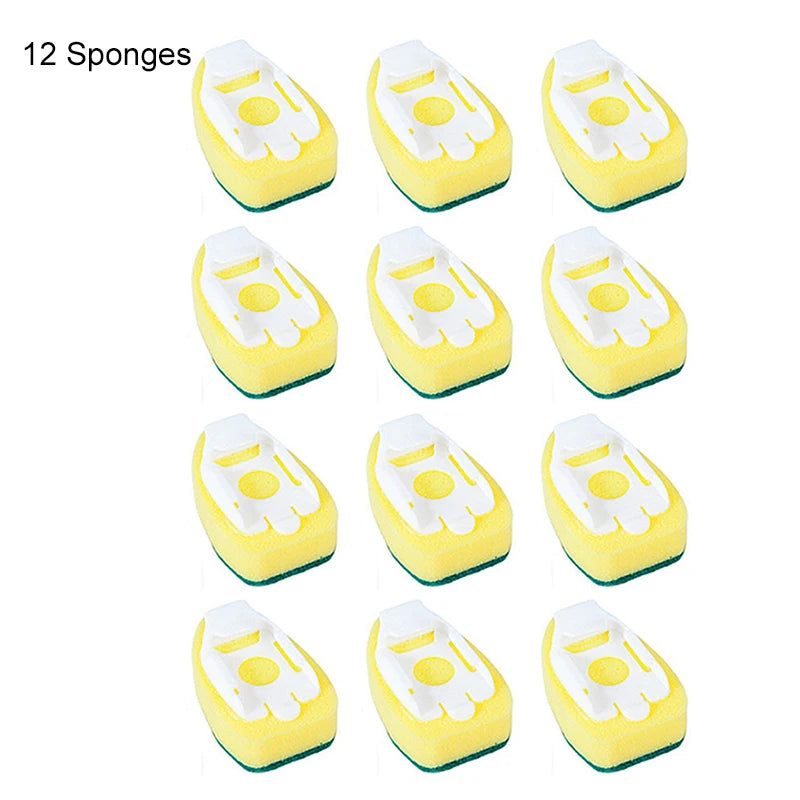 Soap Dispensing Dish Cleaning Brush Set with 1 Dish Washing Handle 9 Sponge Replacement Head Kitchen Sink Scrubber Cleaning Tool