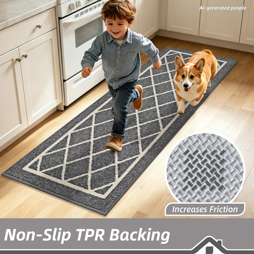 Kitchen Rugs Non Slip Washable Kitchen Mat, Grey, 32X48In