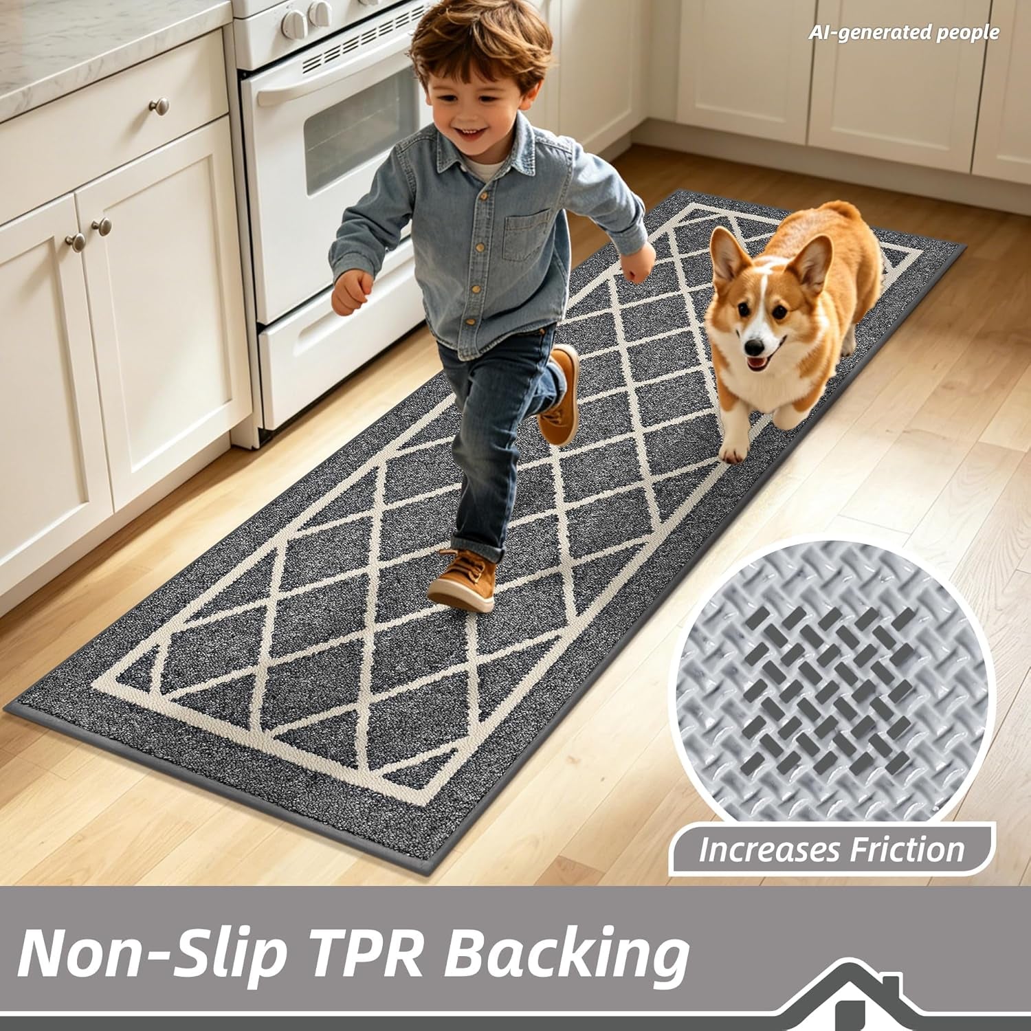 Kitchen Rugs Non Slip Washable Kitchen Mat, Grey, 32X48In