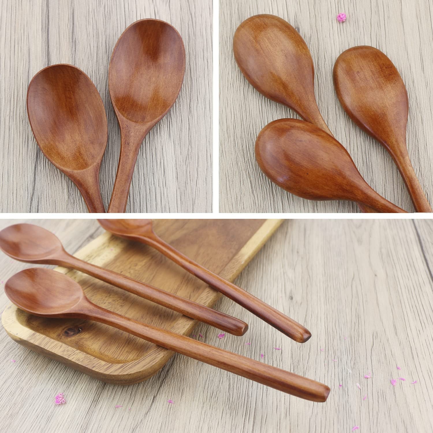 9" Korean Wooden Spoons for Eating,  6 Pieces Small Wood Spoons