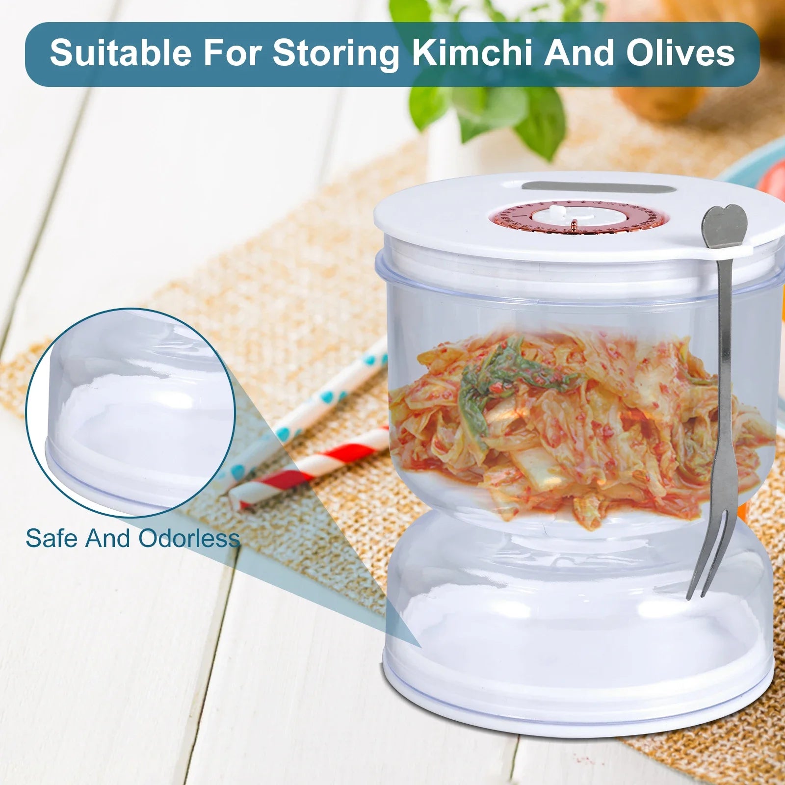 200Ml Pickles Jar W Stainless Steel Fork Dry and Wet Dispenser Pickle and Olives Hourglass Jar Cucumber Container Kitchen Tools