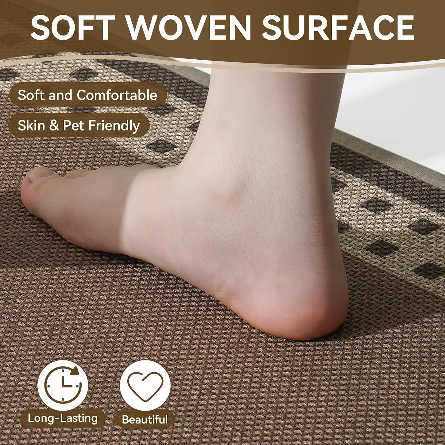 Kitchen Mats for Floor, Non Slip Kitchen Rugs, 17X47 Brown