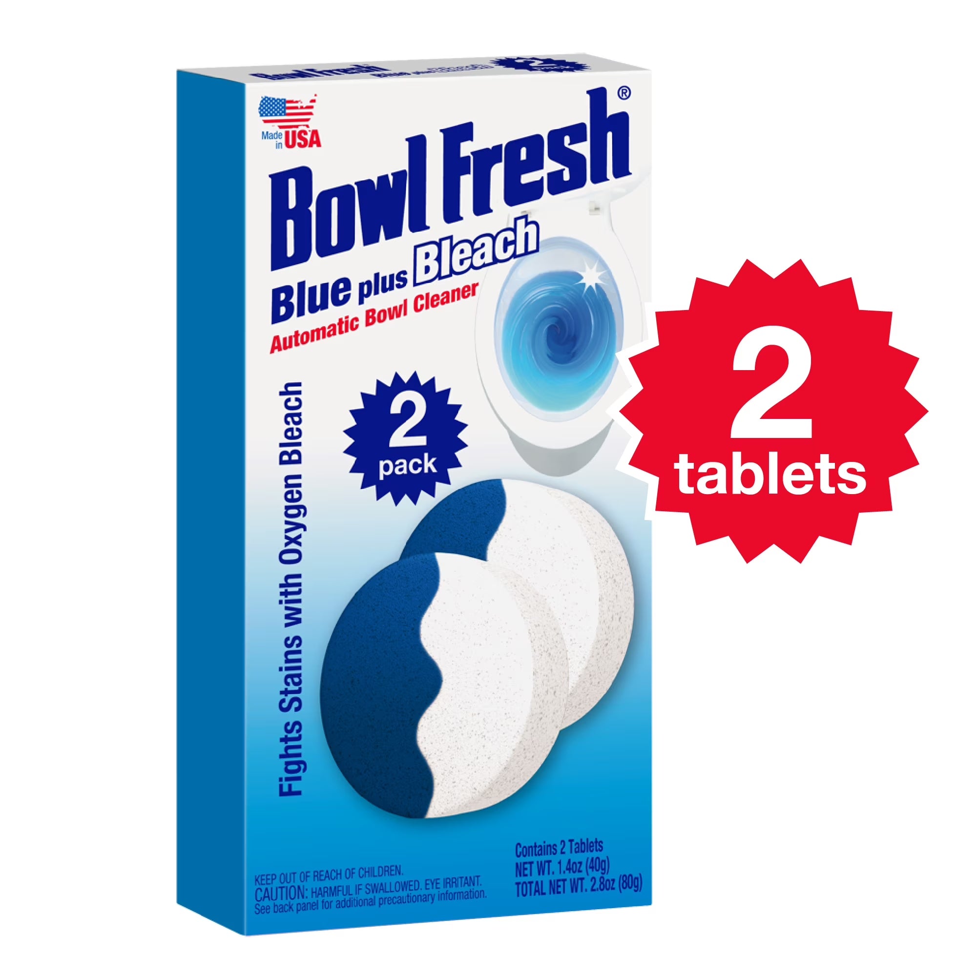 Blue plus Bleach Automatic Toilet Bowl Cleaner Tablets, 2 Count