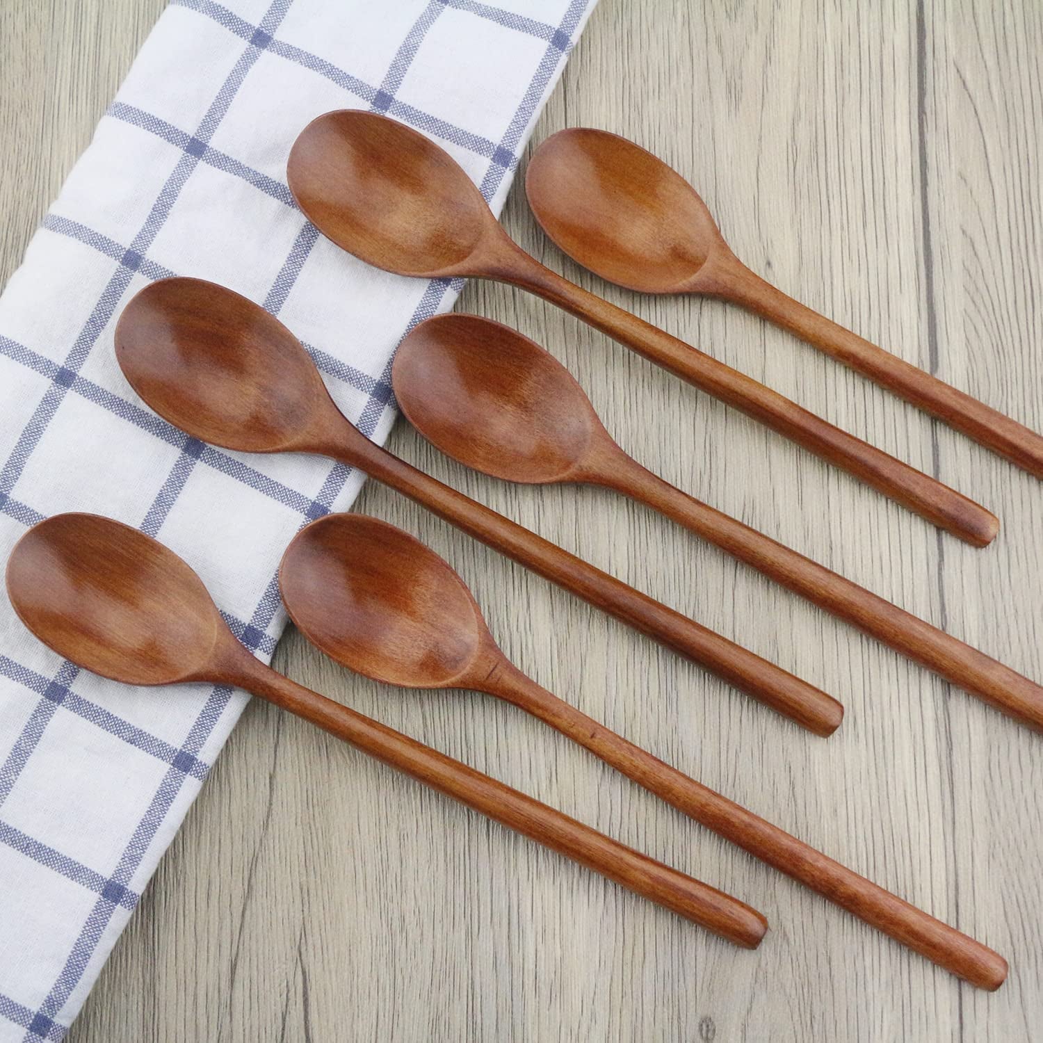 9" Korean Wooden Spoons for Eating,  6 Pieces Small Wood Spoons