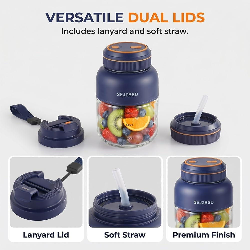 Portable Wireless Electric Juicer Cup Fresh Juice Blender Home and Kitchen Cordless Mini Fast Small Household Personal Appliances Smoothie Bottle Multifunctional Vegetables Fruits Chopper(Blue-27Oz)