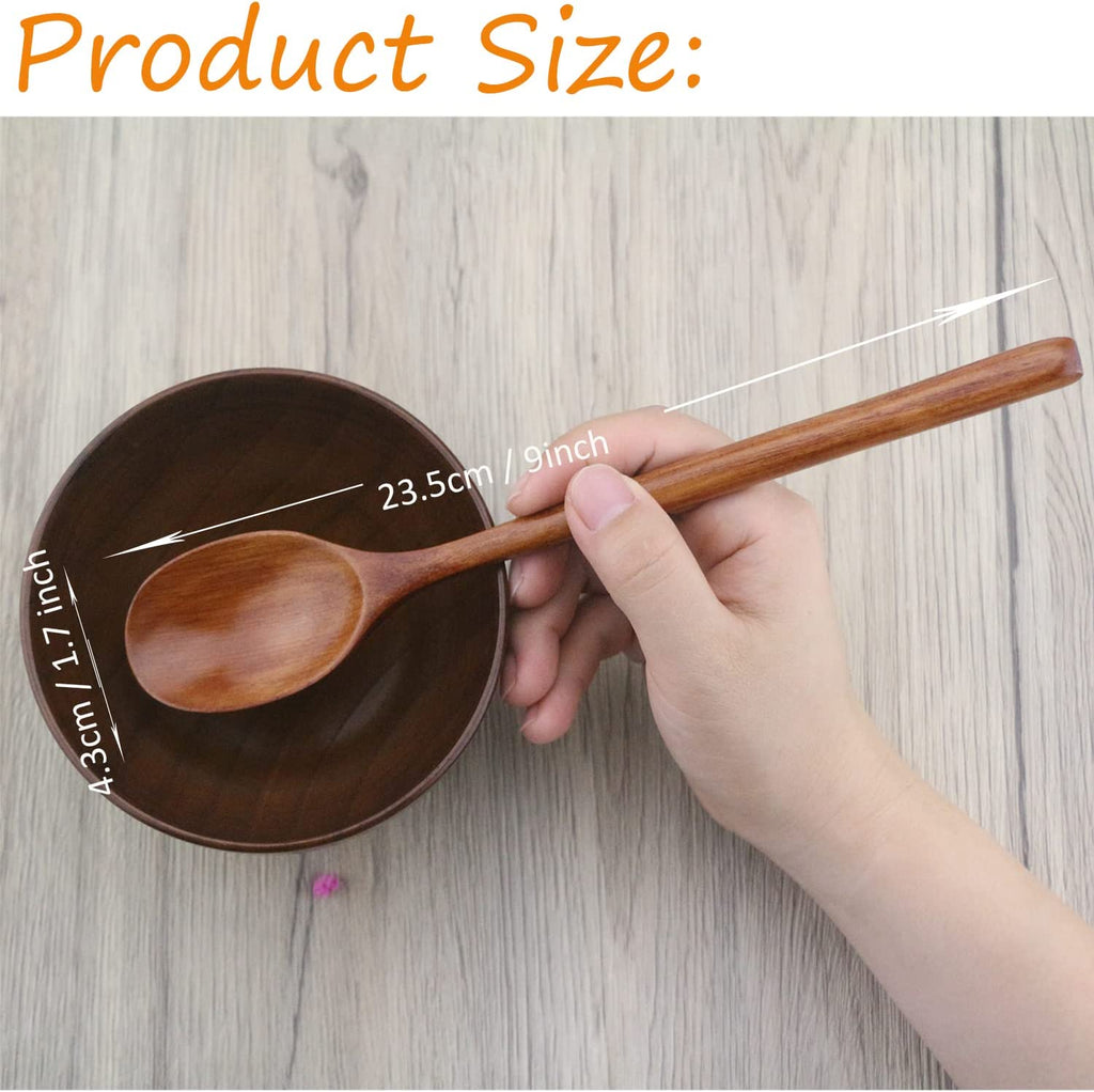 9" Korean Wooden Spoons for Eating,  6 Pieces Small Wood Spoons