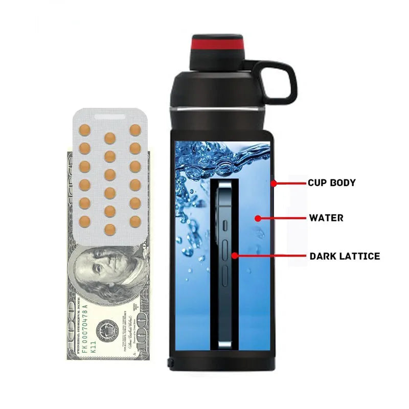 Bottle with Secret Compartment Water Bottle with Hiding Phone Pocket Secret Pill Organizer Bottle Sports Fitness Water Cup
