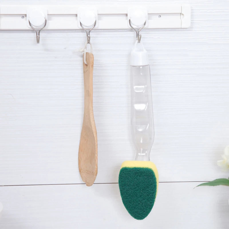 Soap Dispensing Dish Cleaning Brush Set with 1 Dish Washing Handle 9 Sponge Replacement Head Kitchen Sink Scrubber Cleaning Tool